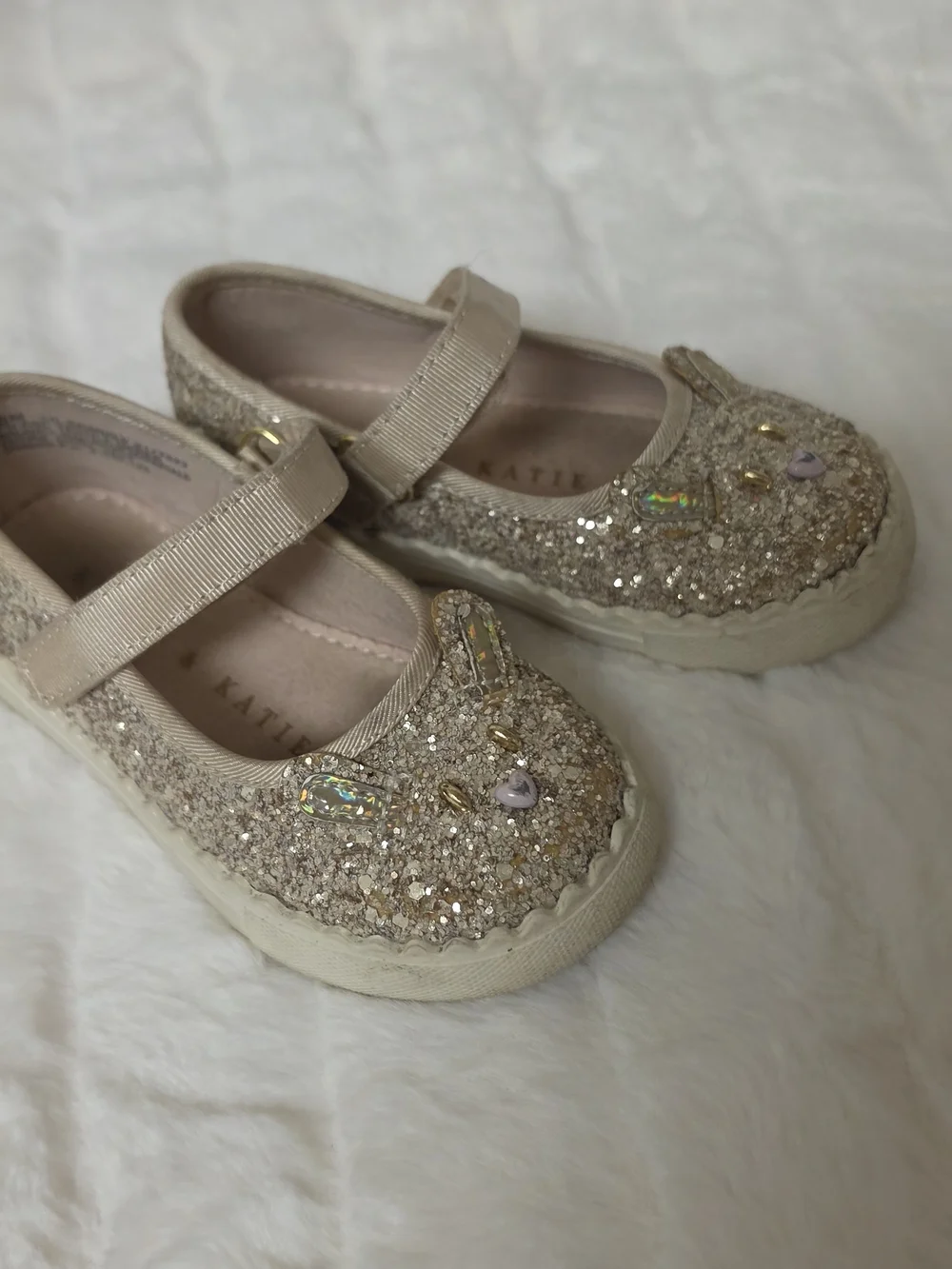 Kelly & Katie Girls Glitter Bunny Mary Janes - Gold Metallic